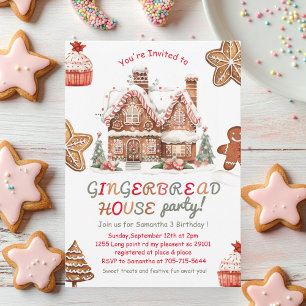 Colourful Gingerbread House Birthday Party Invitation