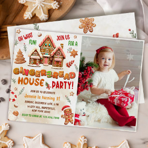 Colourful Gingerbread House Birthday Party Photo Invitation