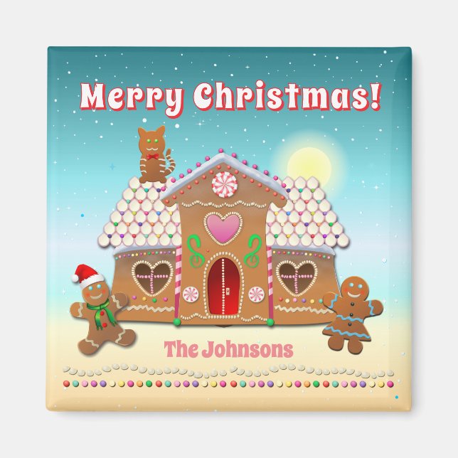 Colourful Gingerbread House With A Cat On The Roof Magnet (Front)