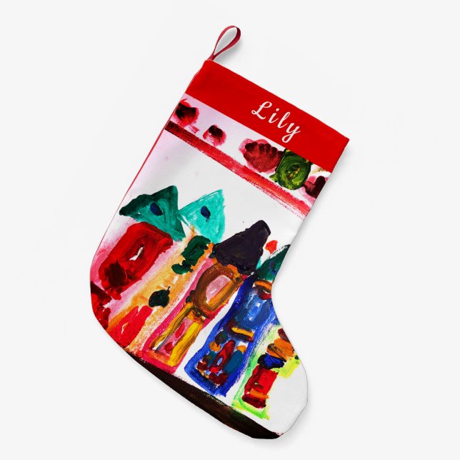 Colourful Gingerbread Houses Personalised Small Christmas Stocking (Front (Hanging))