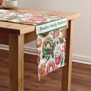 Colourful Gingerbread Man and Candycane Short Table Runner