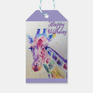 Colourful Giraffe animal Watercolour Art Boys Gift Tags