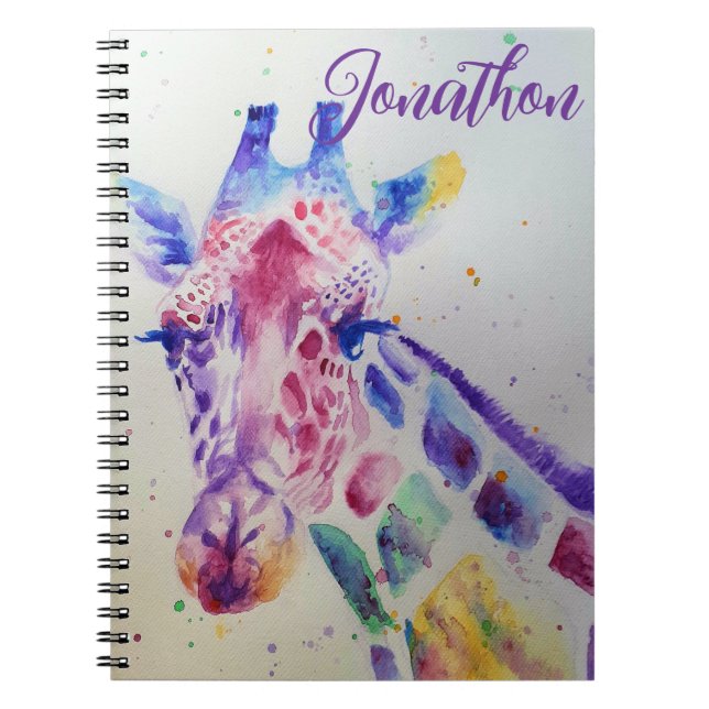 Colourful Giraffe animal Watercolour Art Boys Notebook (Front)