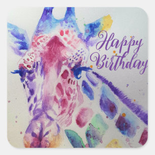 Colourful Giraffe animal Watercolour Art Boys Square Sticker