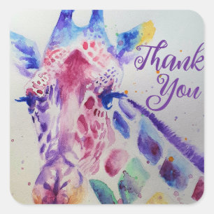 Colourful Giraffe animal Watercolour Art Boys  Square Sticker