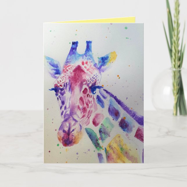 Colourful Giraffe Animal Watercolour Birthday Card (Front)