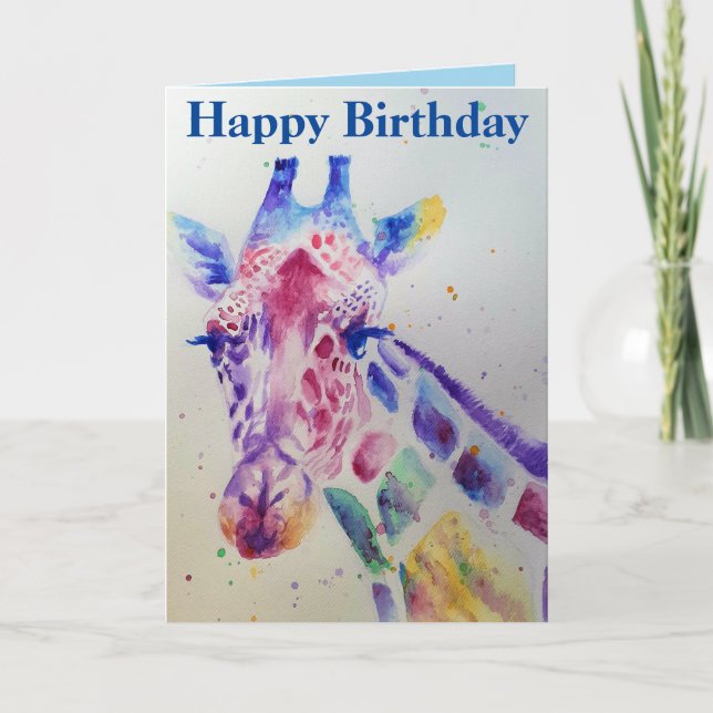 Colourful Giraffe Animal Watercolour Birthday Card (Front)