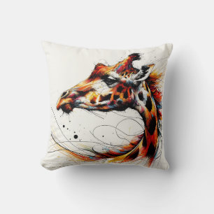Colourful Giraffe Line art funny Cushion