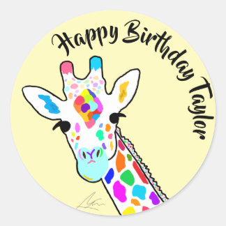 Colourful Giraffe Modern Art Yellow Classic Round Sticker