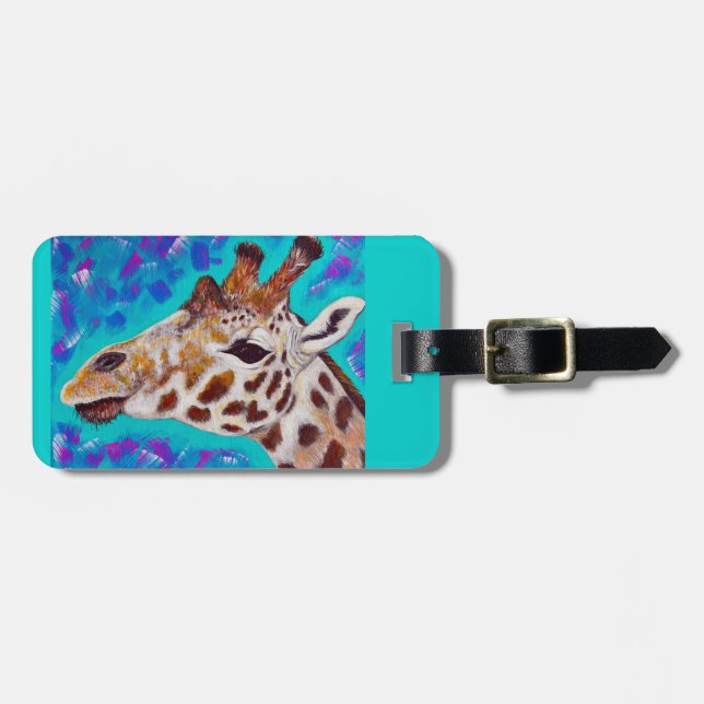 Colourful Giraffe Painting Luggage Tag (Front Horizontal)