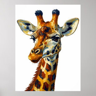 Colourful Giraffe Portrait Oil Painting Art Poster