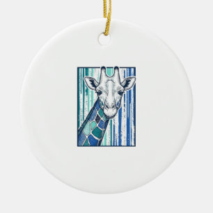 Colourful Giraffe Portrait Vintage Engraving Vecto Ceramic Tree Decoration