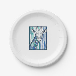 Colourful Giraffe Portrait Vintage Engraving Vecto Paper Plate