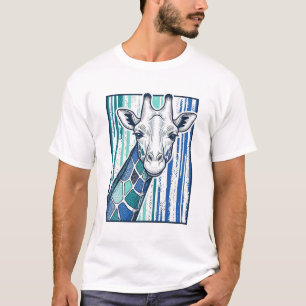Colourful Giraffe Portrait Vintage Engraving Vecto T-Shirt