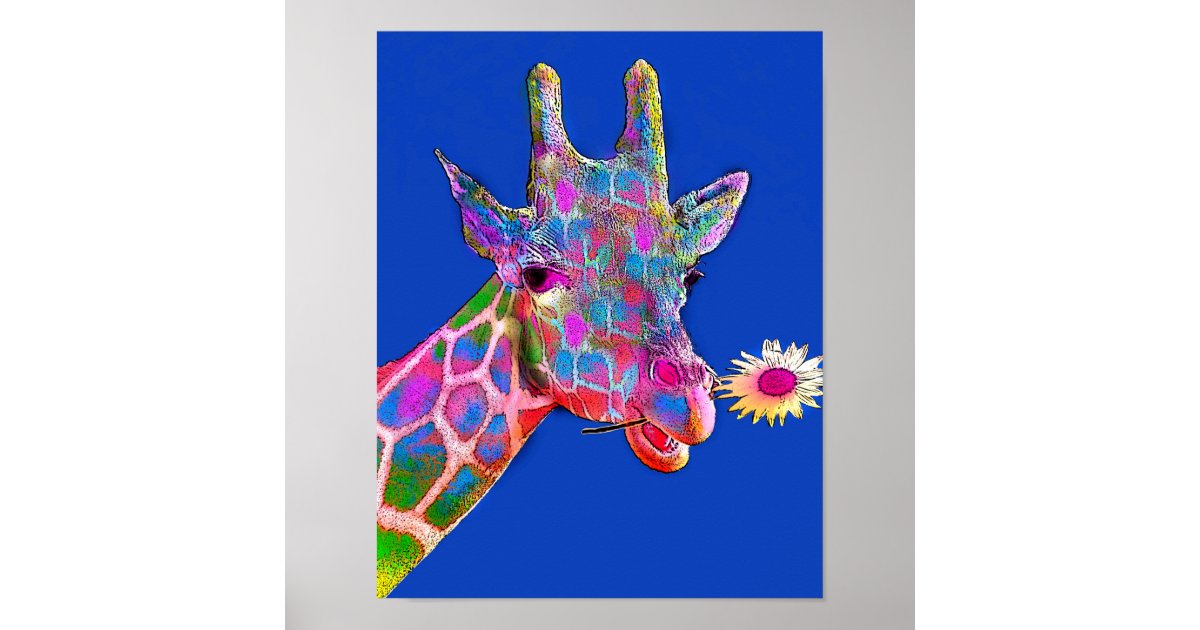 Colourful Giraffe Sunflower Poster | Zazzle