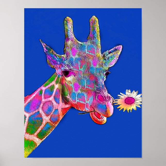 Colourful Giraffe Sunflower Poster (Front)