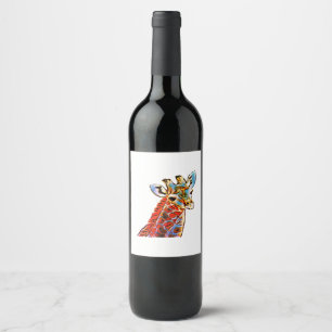 Colourful giraffe wine label