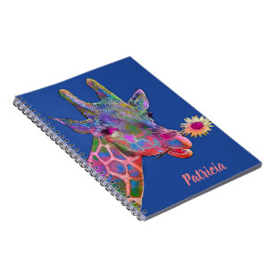 Colourful Giraffe with flower  Notebook