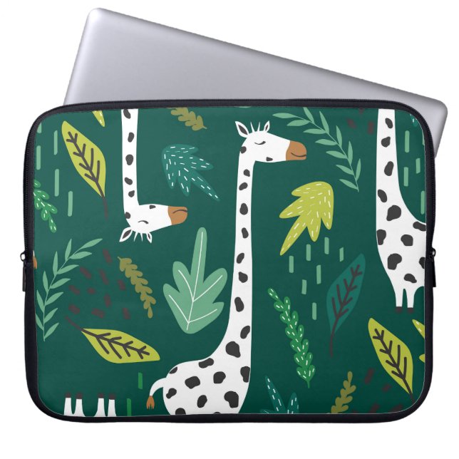 Colourful Giraffes: Decorative Animal Pattern. Laptop Sleeve (Front)
