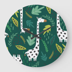 Colourful Giraffes: Decorative Animal Pattern. Large Clock