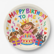 Colourful Girl Birthday Crayon Drawing Dog