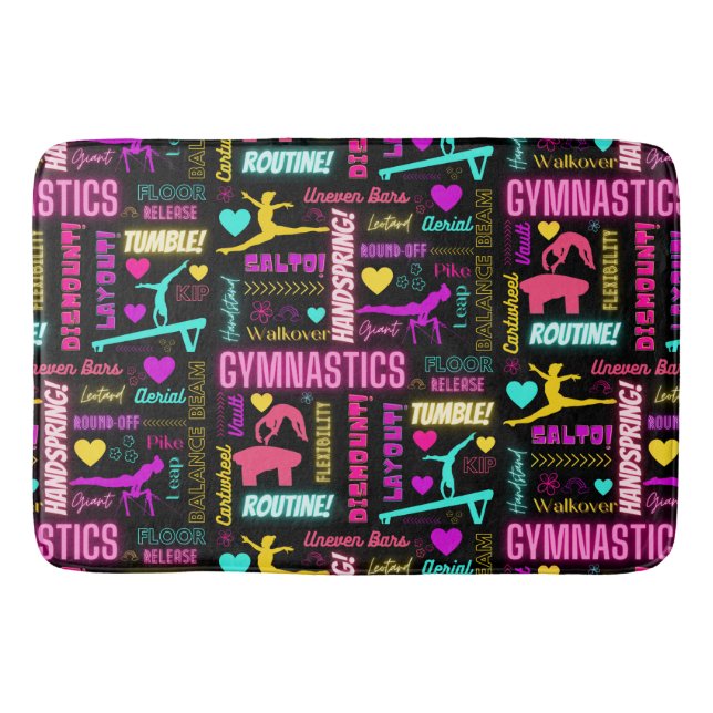 Colourful Girls Gymnastics Glossary Typography    Bath Mat (Front)