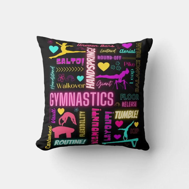 Colourful Girls Gymnastics Glossary Typography   Cushion (Front)