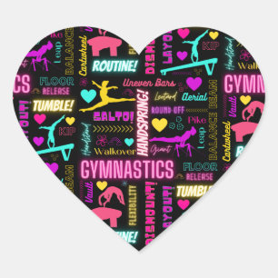 Colourful Girls Gymnastics Glossary Typography  Heart Sticker