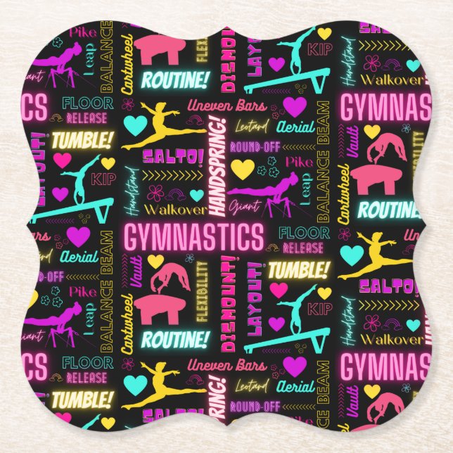 Colourful Girls Gymnastics Glossary Typography    Paper Coaster (Front)