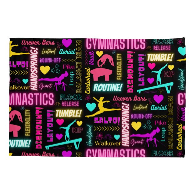 Colourful Girls Gymnastics Glossary Typography    Pillowcase (Back-Left)