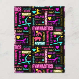 Colourful Girls Gymnastics Glossary Typography   Postcard