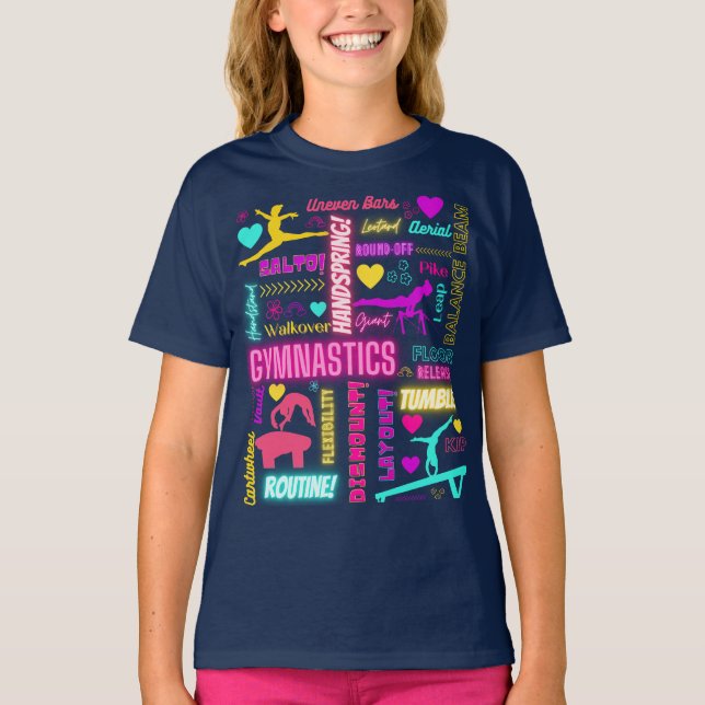 Colourful Girls Gymnastics Glossary Typography T-Shirt (Front)