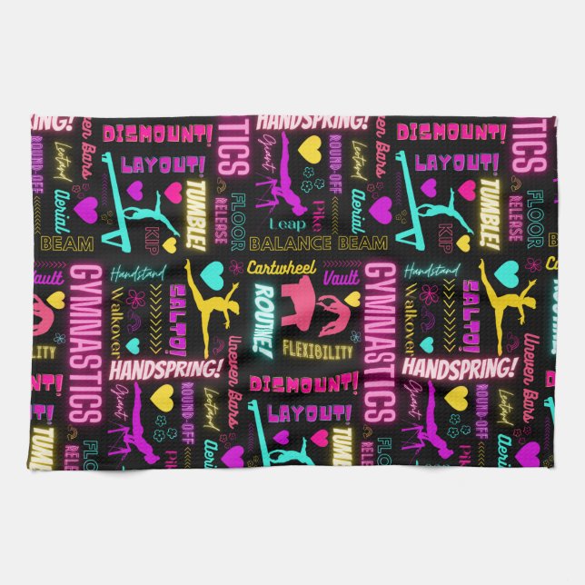 Colourful Girls Gymnastics Glossary Typography   Tea Towel (Horizontal)