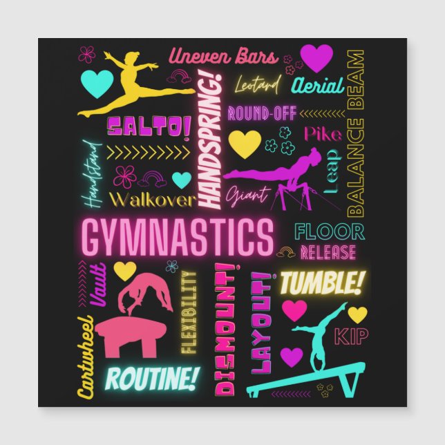 Colourful Girls Gymnastics Typography Card (Front)