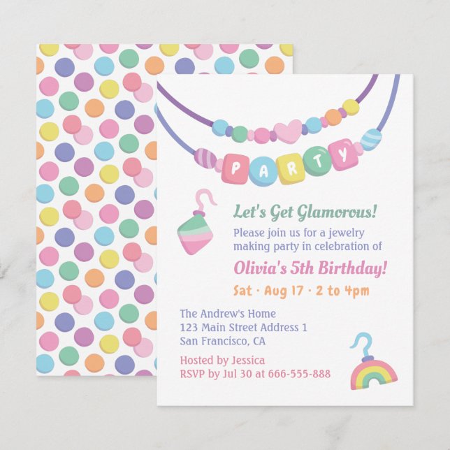 Colourful Girls Jewellery Making Party Invitations (Front/Back)