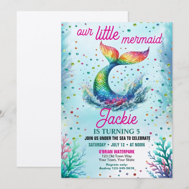Colourful Girls Our Little Mermaid Birthday Invitation (Front/Back)