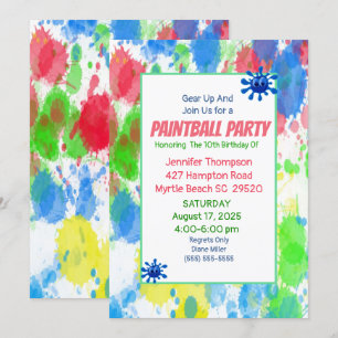 Colourful Girls Paintball Birthday Party Invitatio Invitation