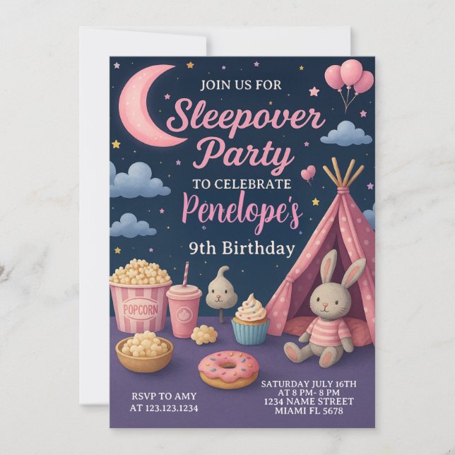 Colourful Girls Sleepover Party Invitation (Front)