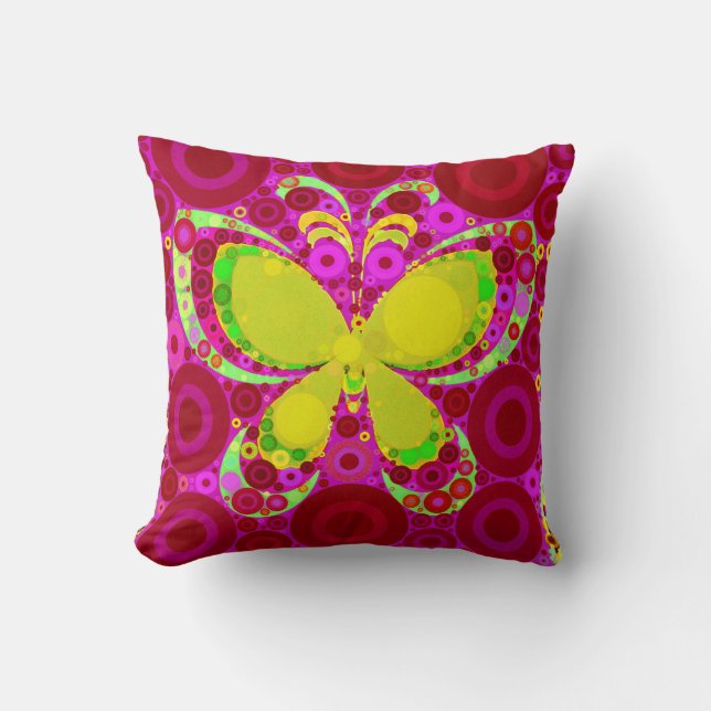 Colourful Girly Butterfly Circle Mosaic Pink Pillo Cushion (Front)