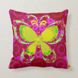 Colourful Girly Butterfly Circle Mosaic Pink Yello Cushion