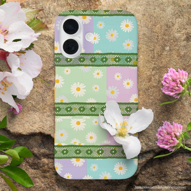 Colourful girly daisy pattern Green Blue Pink Lace Case-Mate iPhone Case (Creator Uploaded)