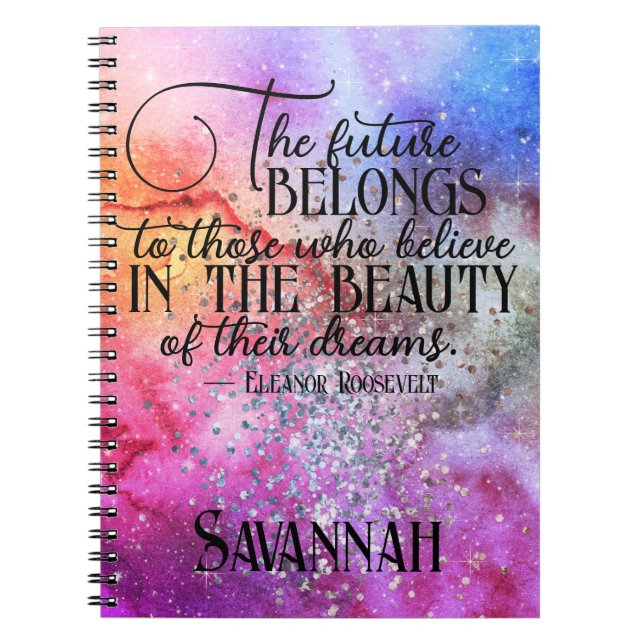 Colourful Girly Dreams Inspirational Quote for Her Notebook (Front)