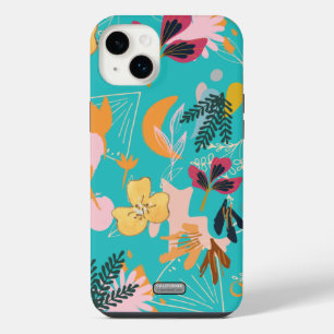 Colourful girly floral pattern in blue l Modern iPhone 14 Plus Case