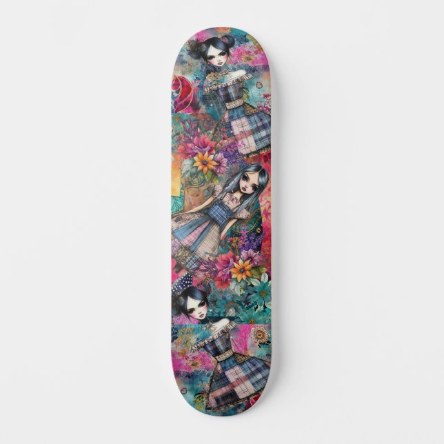 Colourful Girly Floral Urban Street Art Inspired  Skateboard (Front)