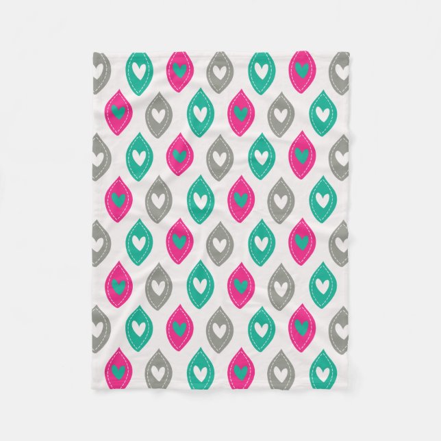 Colourful Girly Hearts Pattern Fleece Blanket (Front)