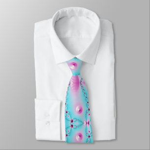 Colourful Girly pink and blue flower fractal Tie