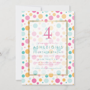 Colourful Girly Polka Dots Child Birthday Party Invitation