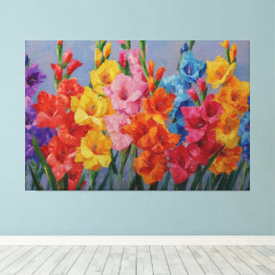 Colourful Gladiolus Bouquet Oil Painting Abstract Canvas Print