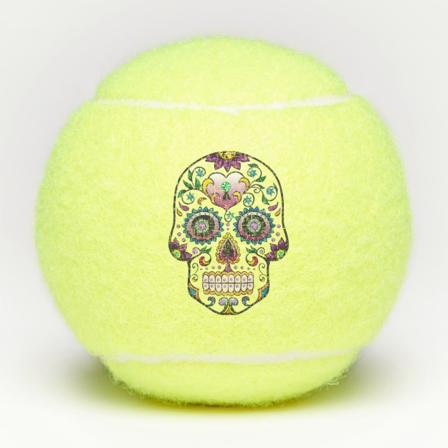 Colourful glam sugar skull tennis balls (Front)