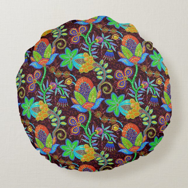 Colourful Glass Beads Look Retro Floral Design 2 Round Cushion (Back)